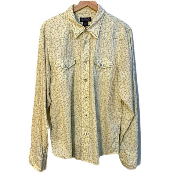 EARL JEAN Western Pearl Snap Shirt Women’s XL cream Green Patterned. - Picture 1 of 11